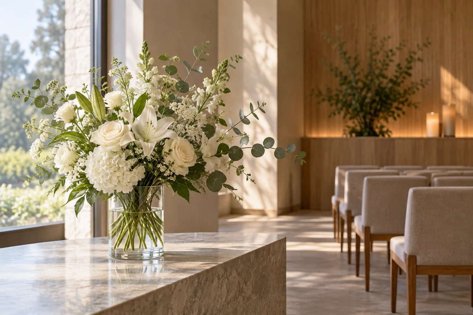 Hvitt blomsterarrangement