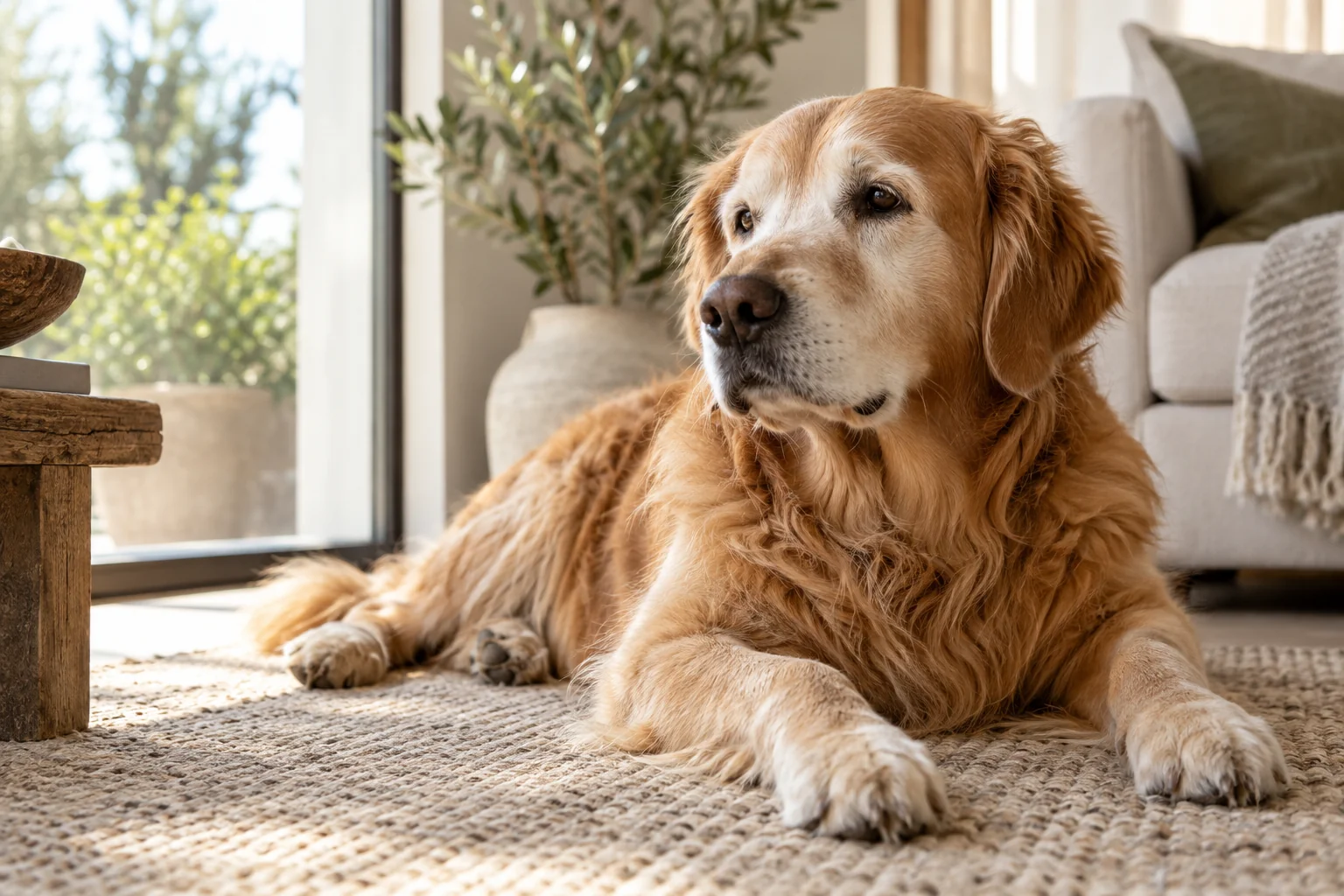 Hund som hviler hjemme