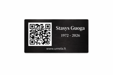 Metalinė QR Atminimo Emblema juodos spalvos su biografijos puslapiu